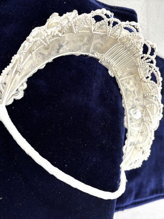 Bridal Beaded Floral White Crown Base Headband Frame EUC main image 5